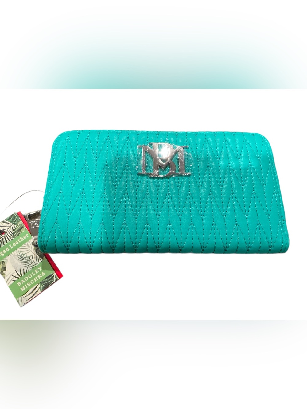 Badgley Mischka Teal Quilted Wallet with Silver Logo NWT - Picture 1 of 3